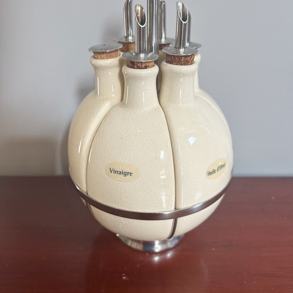 Oliviers & Co Kitchen Oils Caddy Holder Cream Silver Retro Vintage